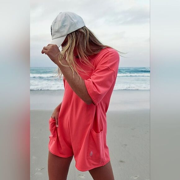 NWOT FREE PEOPLE Hot Shot Tee Romper - Electric Sunset - Picture 2 of 11